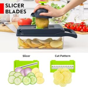 "Multifunctional vegetable chopper with sharp stainless steel blades" "Vegetable cutter and slicer for fast food preparation" "Kitchen vegetable chopper with multiple blade attachments" "Multifunctional manual vegetable slicer and dicer" "Durable vegetable chopper for chopping onions, carrots, cucumbers" "Compact kitchen vegetable chopper with storage container" "Time-saving multifunctional chopper for fruits and vegetables" "Vegetable dicer and slicer for home and kitchen use"